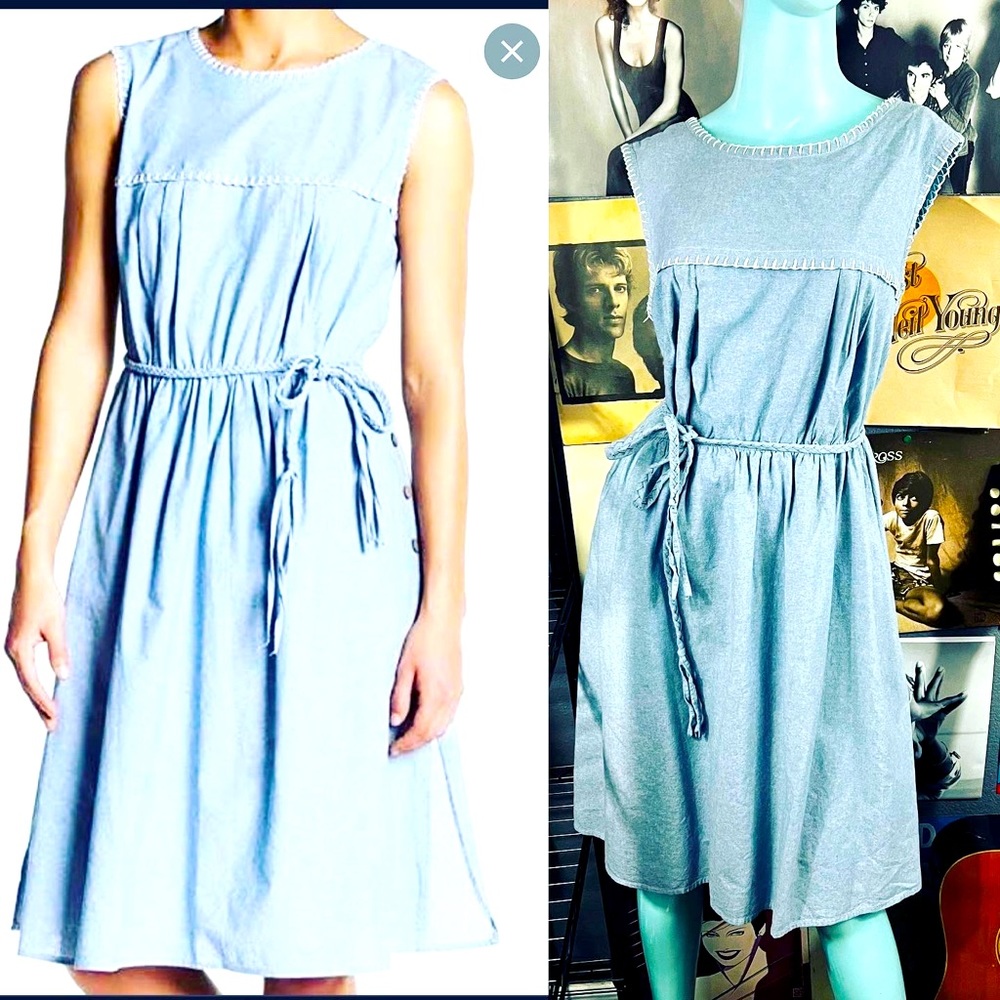 🔥 Nanette Lepore Chennnai Blue Chambray Dress 10 Cotton denim pockets